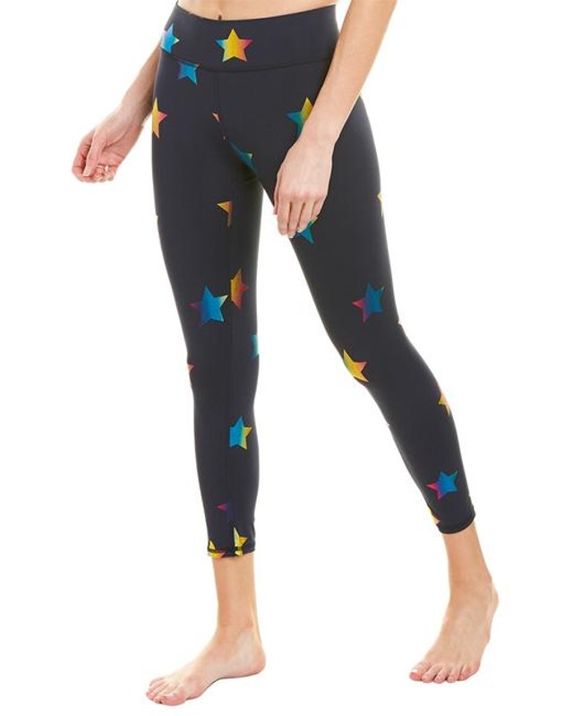 Terez Rainbow Star Foil Printed Cropped Legging Dark Navy Black Size Xs